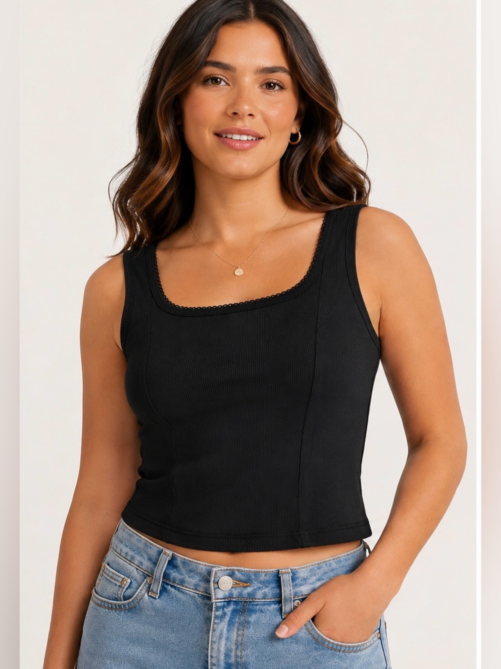 Weekend Academy Black Ribbed Corset Tank Top XXL 18 (women’s small) NWT